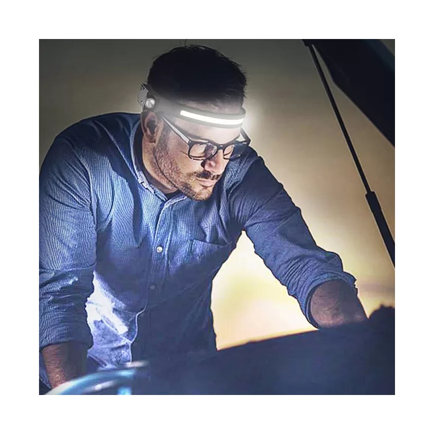 LED Επαναφορτιζόμενος Φακός Κεφαλής με Αισθητήρα, Ρυθμιζόμενη Φωτεινότητα 2xLED/5V IP44 350 lm 1200 mAh