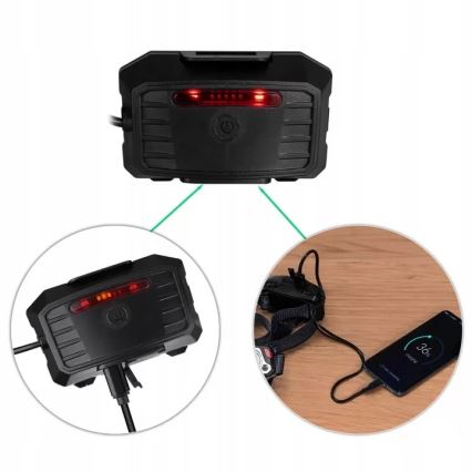 LED Επαναφορτιζόμενος Φακός Κεφαλής με Αισθητήρα, Λειτουργία Powerbank και Κόκκινο Φως LED/10W/5V IP44 1200 lm 4000 mAh