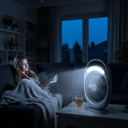 LED Επαναφορτιζόμενος επιτραπέζιος ανεμιστήρας με φωτισμό LED LED/2,8W/5V USB 2400 mAh γκρι
