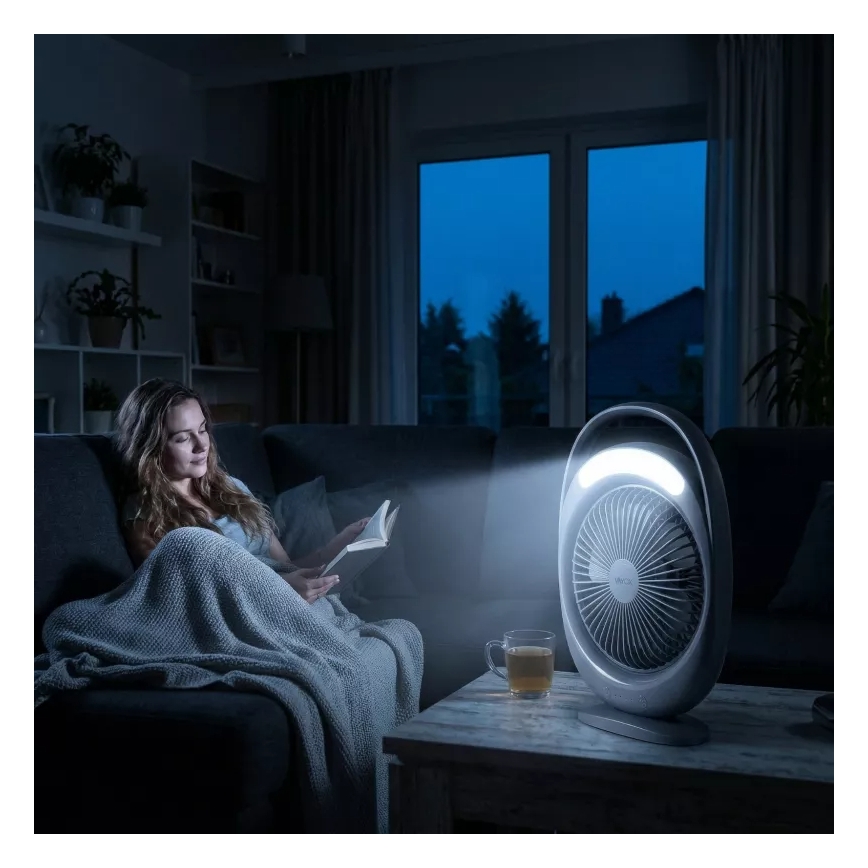 LED Επαναφορτιζόμενος επιτραπέζιος ανεμιστήρας με φωτισμό LED LED/2,8W/5V USB 2400 mAh γκρι