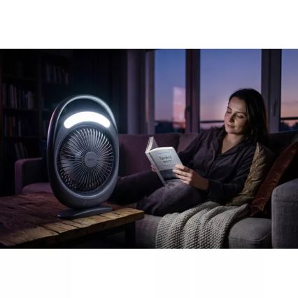 LED Επαναφορτιζόμενος επιτραπέζιος ανεμιστήρας με φωτισμό LED LED/2,8W/5V USB 2400 mAh γκρι