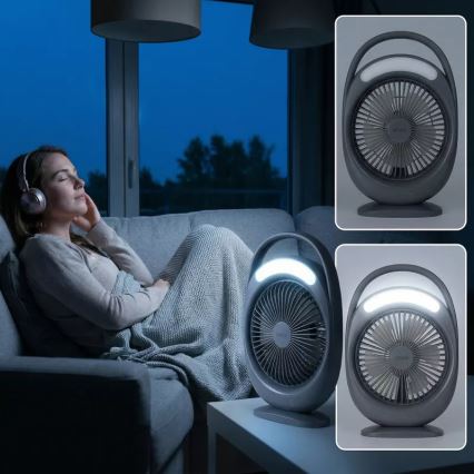 LED Επαναφορτιζόμενος επιτραπέζιος ανεμιστήρας με φωτισμό LED LED/2,8W/5V USB 2400 mAh γκρι