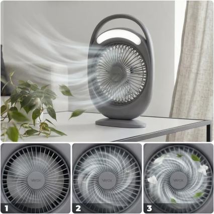 LED Επαναφορτιζόμενος επιτραπέζιος ανεμιστήρας με φωτισμό LED LED/2,8W/5V USB 2400 mAh γκρι