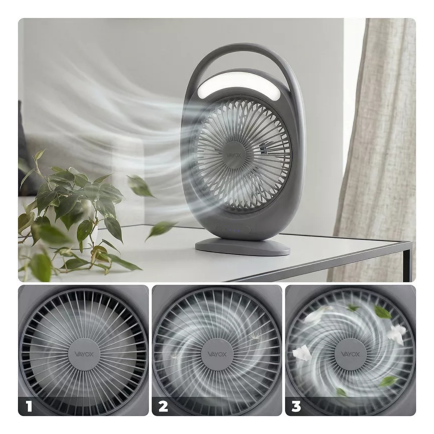 LED Επαναφορτιζόμενος επιτραπέζιος ανεμιστήρας με φωτισμό LED LED/2,8W/5V USB 2400 mAh γκρι
