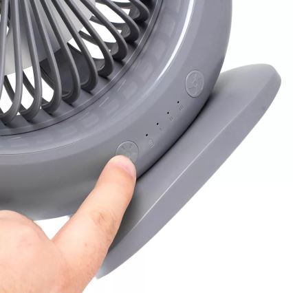 LED Επαναφορτιζόμενος επιτραπέζιος ανεμιστήρας με φωτισμό LED LED/2,8W/5V USB 2400 mAh γκρι