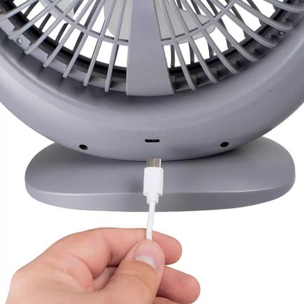 LED Επαναφορτιζόμενος επιτραπέζιος ανεμιστήρας με φωτισμό LED LED/2,8W/5V USB 2400 mAh γκρι