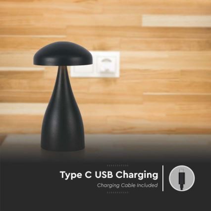 LED Επιτραπέζιο Φωτιστικό Αφής με Ρύθμιση Φωτεινότητας, Επαναφορτιζόμενο LED/1W/5V 3000-6000K 1800 mAh Μαύρο