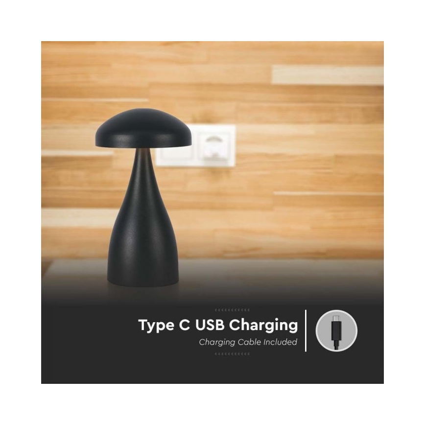 LED Επιτραπέζιο Φωτιστικό Αφής με Ρύθμιση Φωτεινότητας, Επαναφορτιζόμενο LED/1W/5V 3000-6000K 1800 mAh Μαύρο