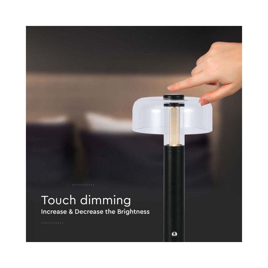 LED Ρυθμιζόμενο επαναφορτιζόμενο επιτραπέζιο φωτιστικό αφής LED/1W/5V 3000K 1800 mAh μαύρο