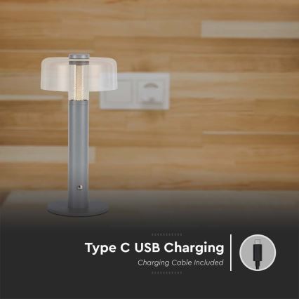 LED Επιτραπέζιο Φωτιστικό Αφής με Ρύθμιση Φωτεινότητας, Επαναφορτιζόμενο LED/1W/5V 3000K 1800 mAh, Γκρι