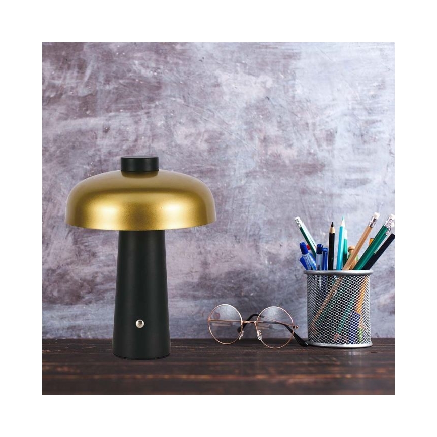 LED Ρυθμιζόμενο επαναφορτιζόμενο επιτραπέζιο φωτιστικό αφής LED/3W/5V 3000-6000K 1800 mAh μαύρο/χρυσό