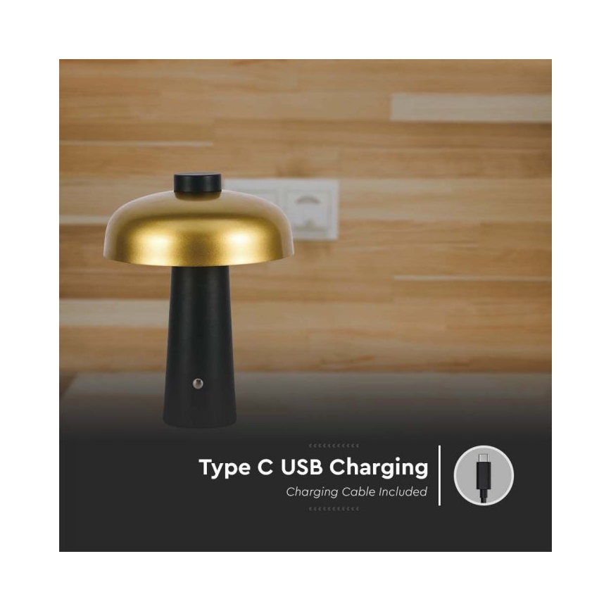 LED Ρυθμιζόμενο επαναφορτιζόμενο επιτραπέζιο φωτιστικό αφής LED/3W/5V 3000-6000K 1800 mAh μαύρο/χρυσό