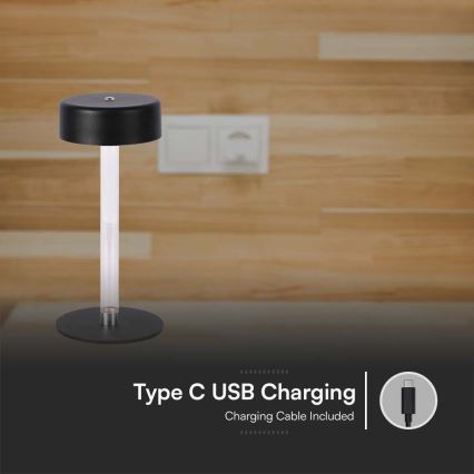 LED Ρυθμιζόμενο Φωτιστικό Επιτραπέζιο Επαναφορτιζόμενο με Αφή LED/3W/5V 3000-6000K 2400 mAh Μαύρο