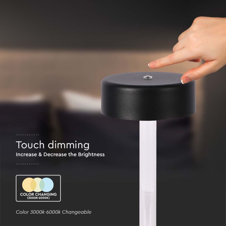 LED Ρυθμιζόμενο Φωτιστικό Επιτραπέζιο Επαναφορτιζόμενο με Αφή LED/3W/5V 3000-6000K 2400 mAh Μαύρο
