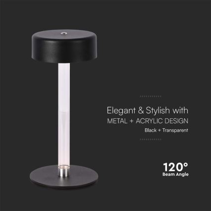 LED Ρυθμιζόμενο Φωτιστικό Επιτραπέζιο Επαναφορτιζόμενο με Αφή LED/3W/5V 3000-6000K 2400 mAh Μαύρο