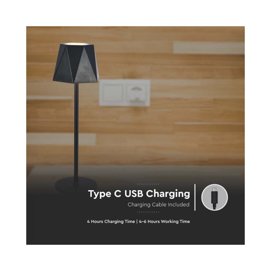 LED Επιτραπέζιο Φωτιστικό Αφής με Ρύθμιση Φωτεινότητας, Επαναφορτιζόμενο LED/4W/5V 3000-6000K 1800 mAh Μαύρο
