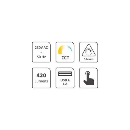 Ρυθμιζόμενο LED επιτραπέζιο φωτιστικό με USB LED/7W/230V 3000K/4000K/5500K μαύρο