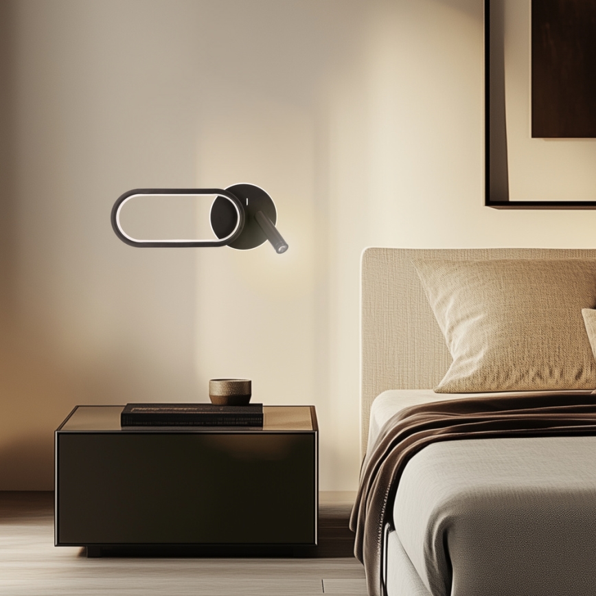 LED Επιτοίχιο φωτιστικό MONET LED/13W/230V + LED/2W 3000/4000/6000K μαύρο