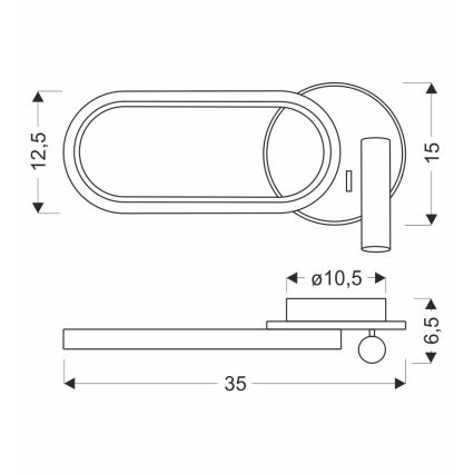 LED Επιτοίχιο φωτιστικό MONET LED/13W/230V + LED/2W 3000/4000/6000K μαύρο