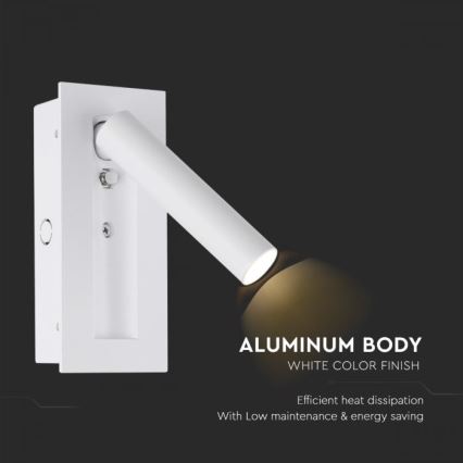 LED επιτοίχιο φωτιστικό σποτ 2W/230V 3000K λευκό