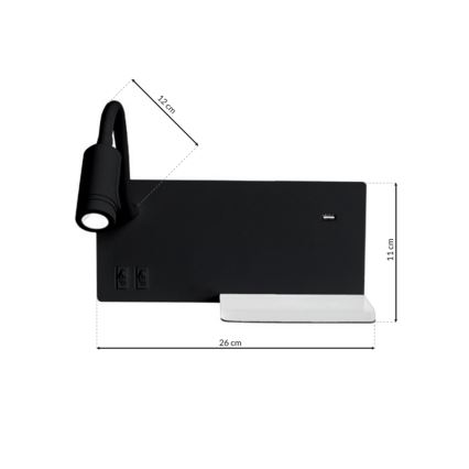 LED επιτοίχιο φωτιστικό SHELF LED/4W+LED/5W+LED/2W/230V μαύρο