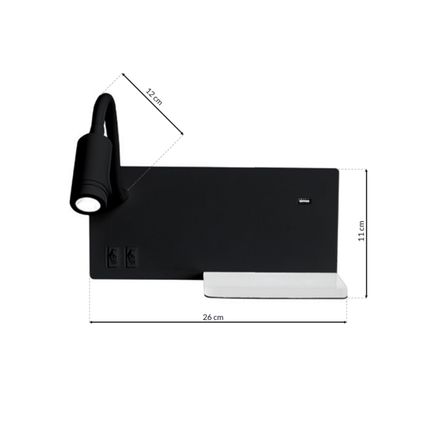 LED επιτοίχιο φωτιστικό SHELF LED/4W+LED/5W+LED/2W/230V μαύρο