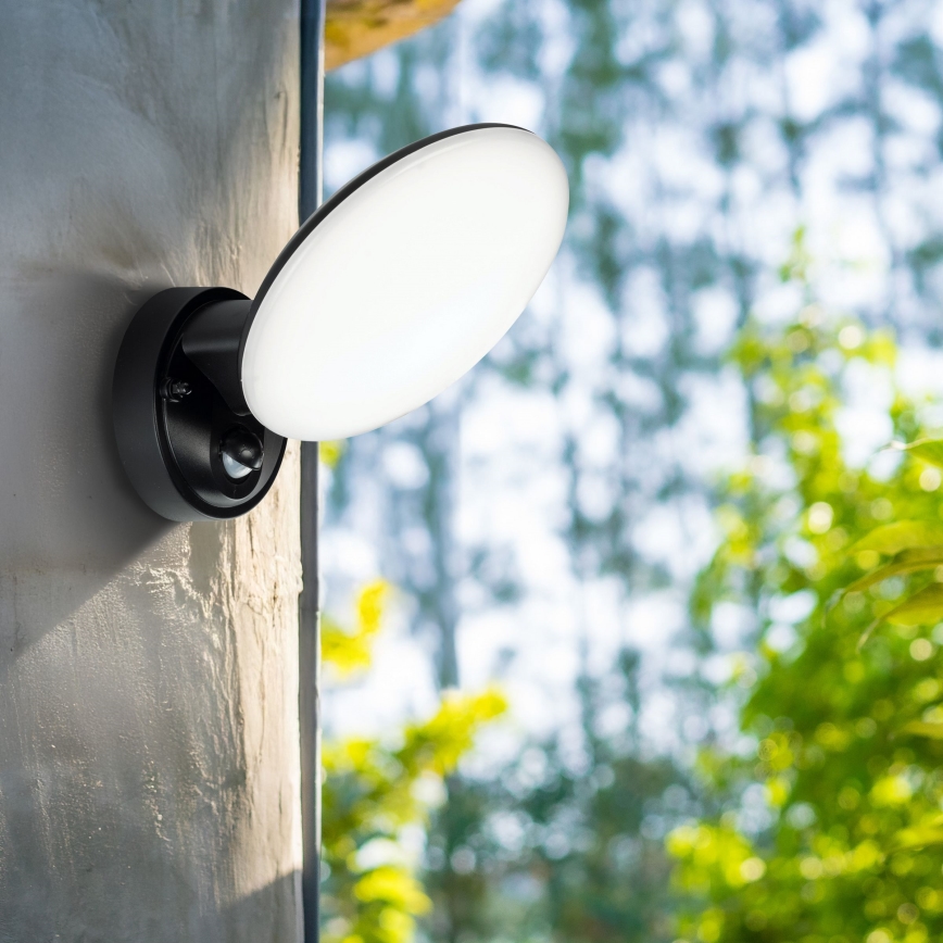 LED εξωτερικό φωτιστικό τοίχου με αισθητήρα κίνησης και λυκόφωτος OLAF LED/10W/230V IP44 μαύρο