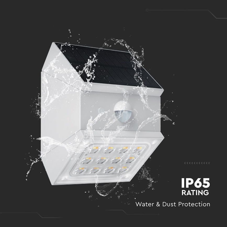 LED επιτοίχιο ηλιακό φωτιστικό με αισθητήρα LED/2,5W/3,7V 3000/4000/6000K IP65 1200 mAh λευκό