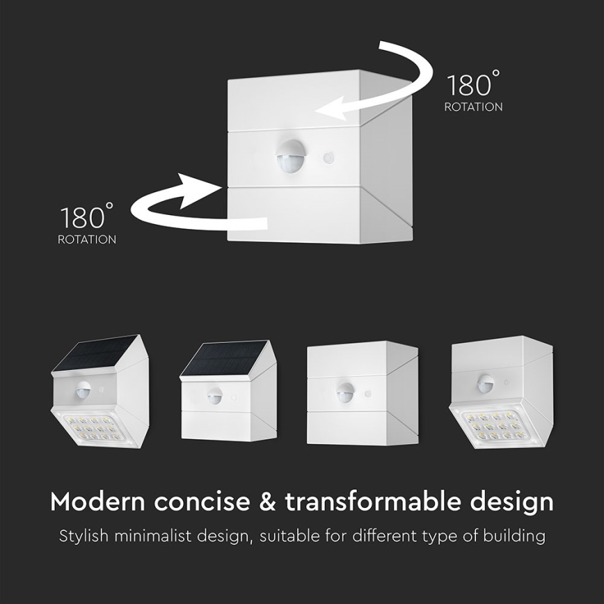 LED επιτοίχιο ηλιακό φωτιστικό με αισθητήρα LED/2,5W/3,7V 3000/4000/6000K IP65 1200 mAh λευκό