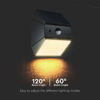 Ηλιακό επιτοίχιο φωτιστικό LED με αισθητήρα LED/2,5W/3,7V 3000/4000/6000K IP65 1200 mAh μαύρο