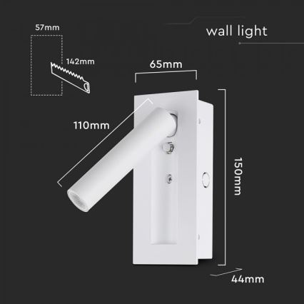 LED επιτοίχιο σποτ φωτιστικό LED/2W/230V 3000K λευκό