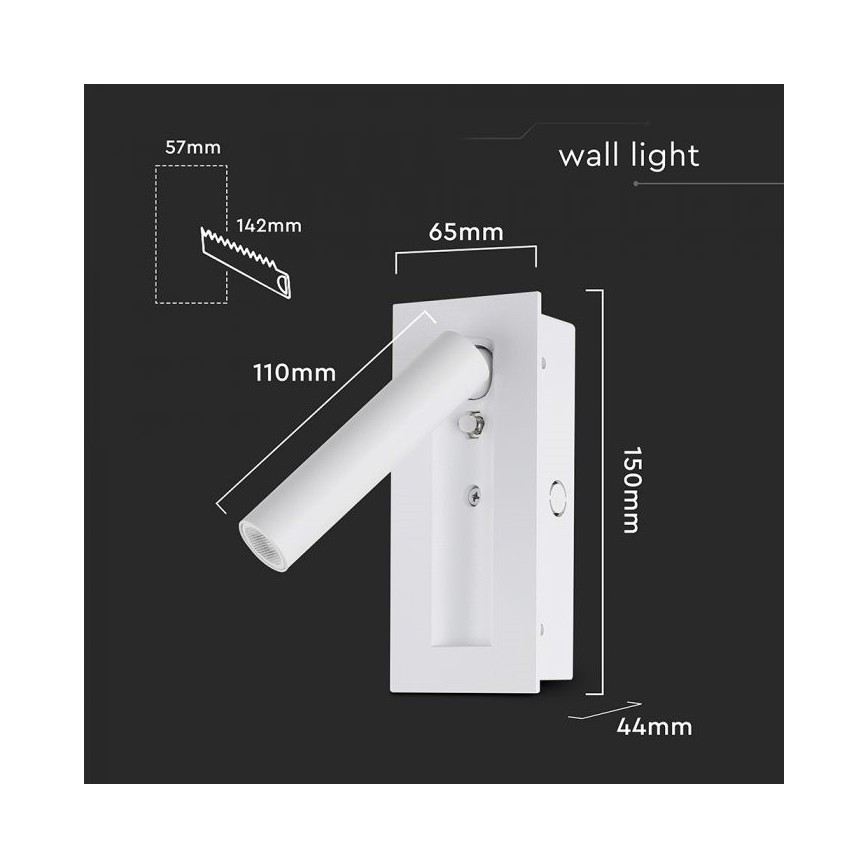 LED επιτοίχιο σποτ φωτιστικό LED/2W/230V 3000K λευκό