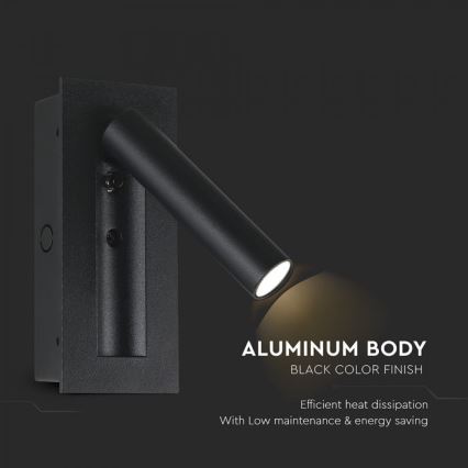 LED επιτοίχιο σποτ φωτιστικό LED/2W/230V 3000K μαύρο