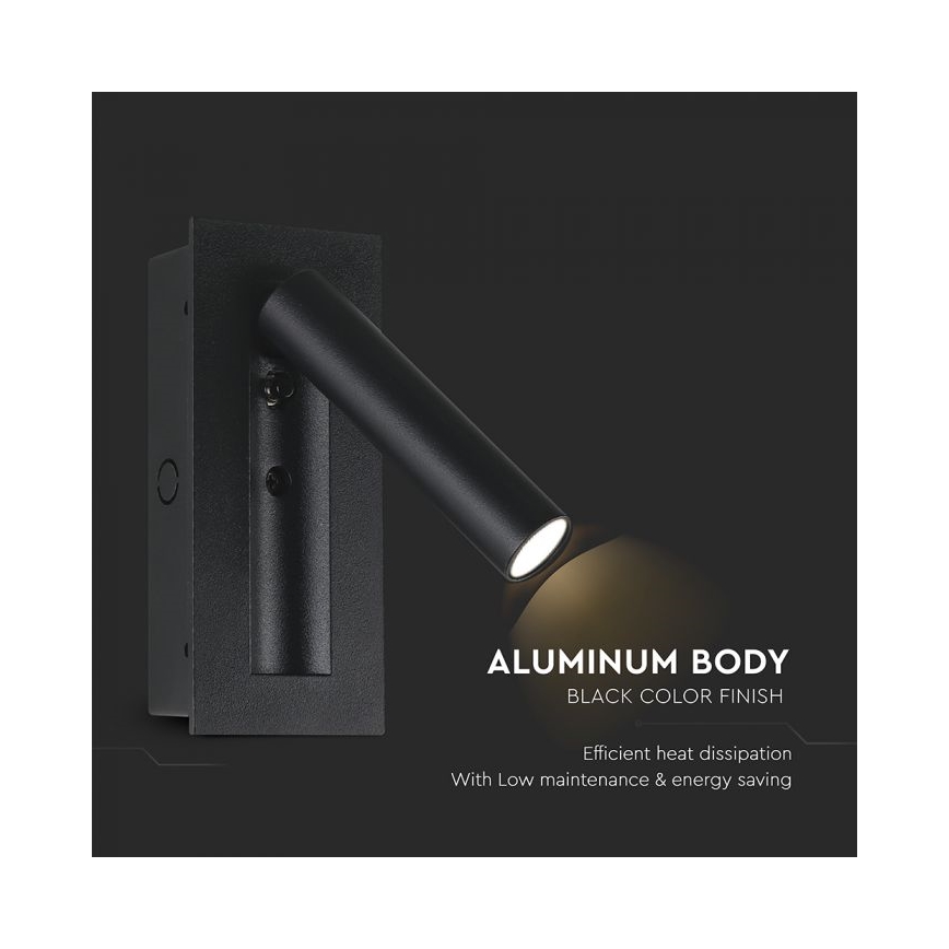 LED επιτοίχιο σποτ φωτιστικό LED/2W/230V 3000K μαύρο