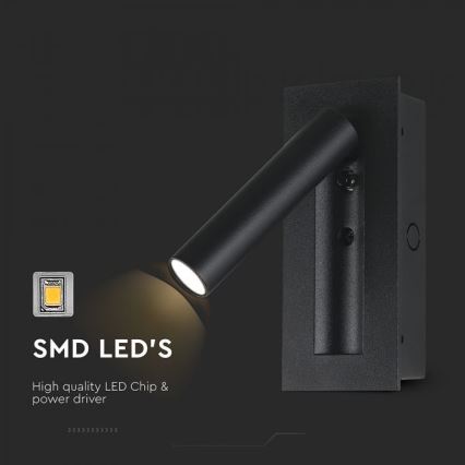 LED επιτοίχιο σποτ φωτιστικό LED/2W/230V 3000K μαύρο