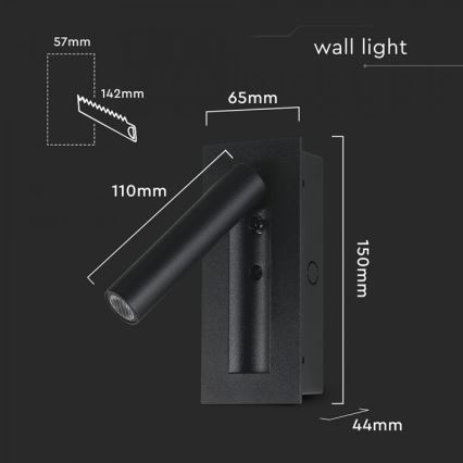 LED επιτοίχιο σποτ φωτιστικό LED/2W/230V 3000K μαύρο