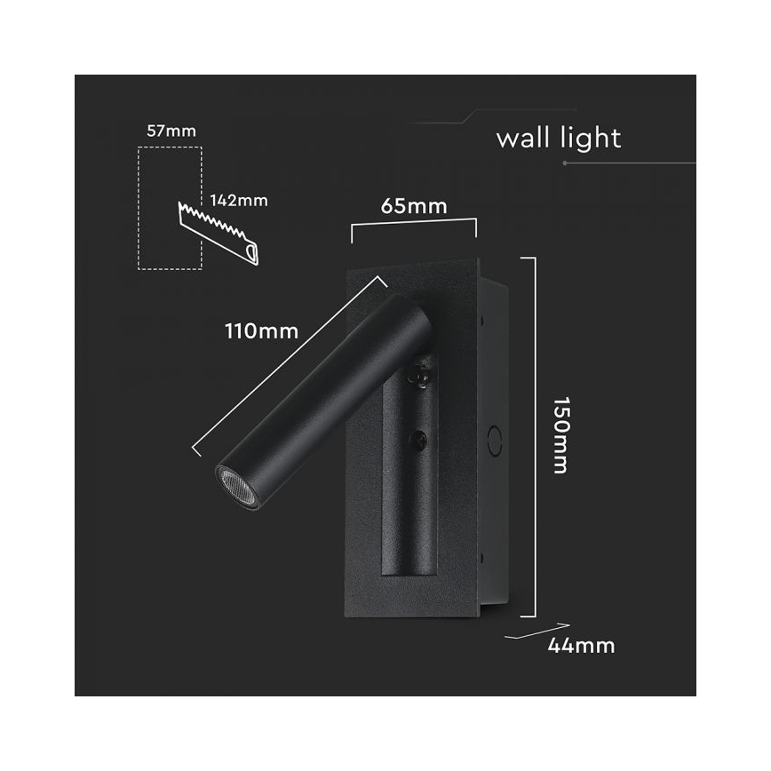 LED επιτοίχιο σποτ φωτιστικό LED/2W/230V 3000K μαύρο