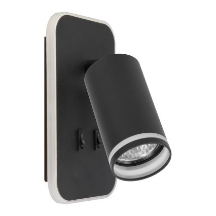 LED Επιτοίχιο Σποτ PIPE 1xGU10/10W/230V + LED/6W μαύρο