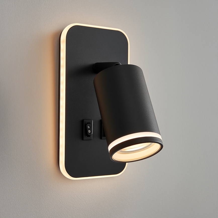 LED Επιτοίχιο Σποτ PIPE 1xGU10/10W/230V + LED/6W μαύρο