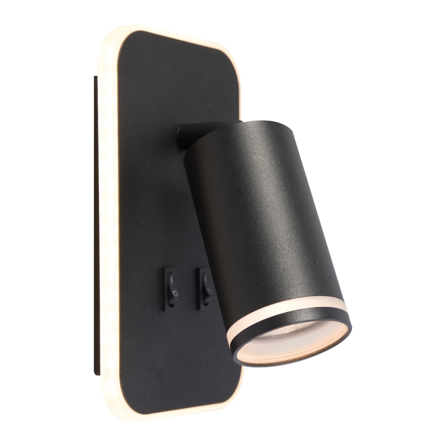 LED Επιτοίχιο Σποτ PIPE 1xGU10/10W/230V + LED/6W μαύρο