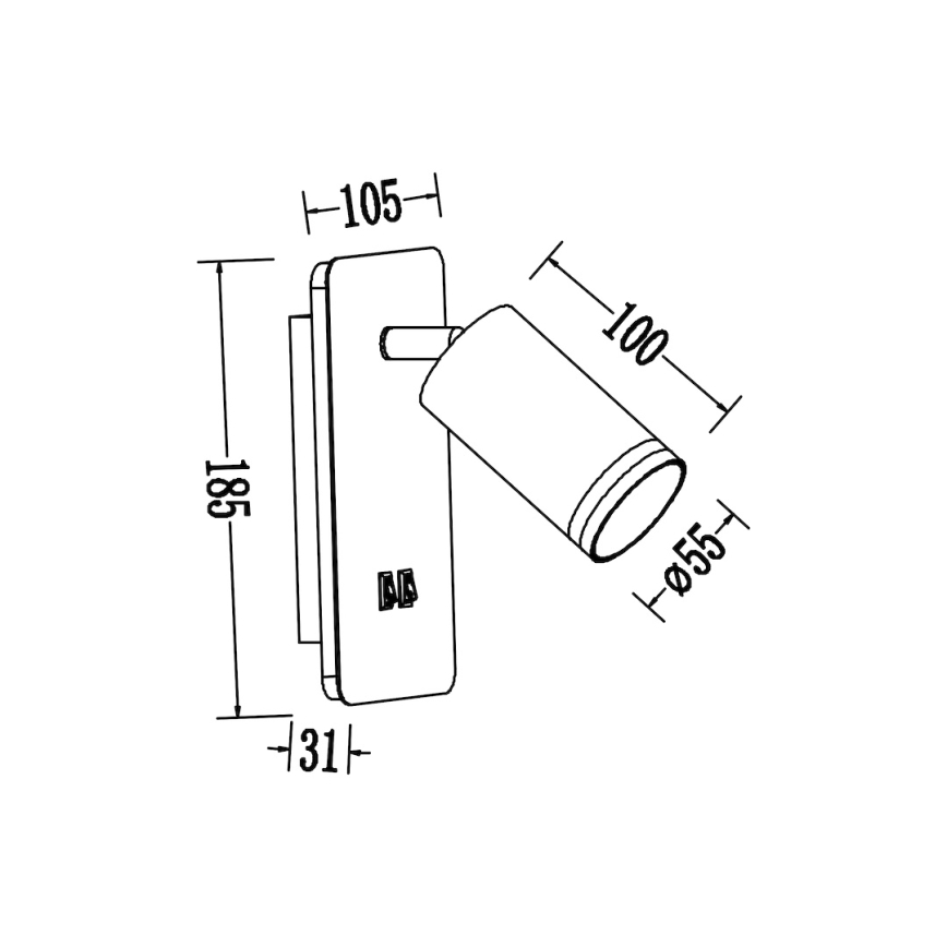 LED Επιτοίχιο Σποτ PIPE 1xGU10/10W/230V + LED/6W μαύρο