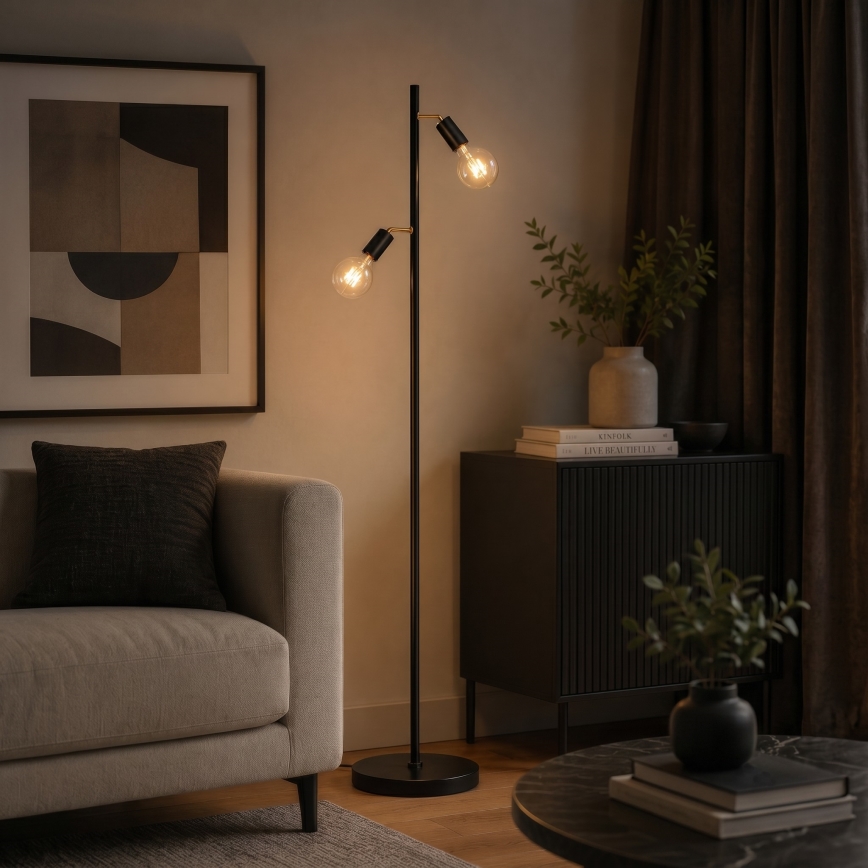 LED επιδαπέδιο φωτιστικό 2xE27/7W/230V 2000K μαύρο/χρυσό