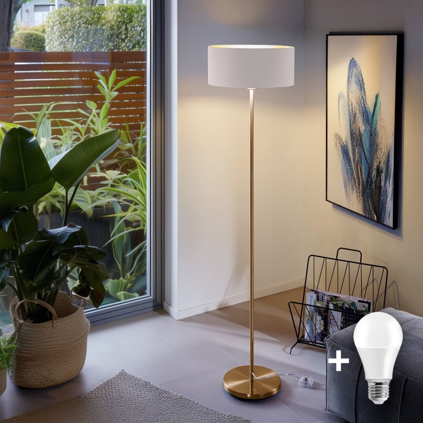 LED επιδαπέδιο φωτιστικό TUNJA 1xE27/20W/230V Ø 38 εκ. χρυσό/λευκό