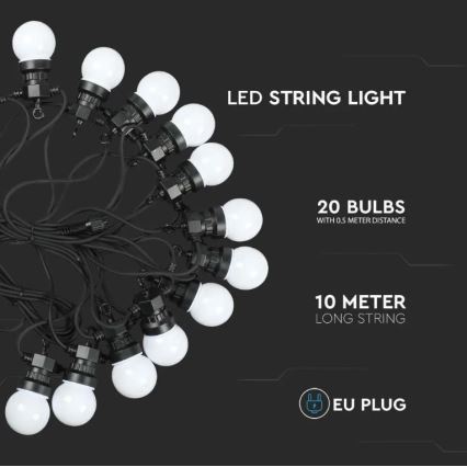 LED Εξωτερική σειρά STRING 10μ 20xLED/0,5W/24/230V 3000K IP44