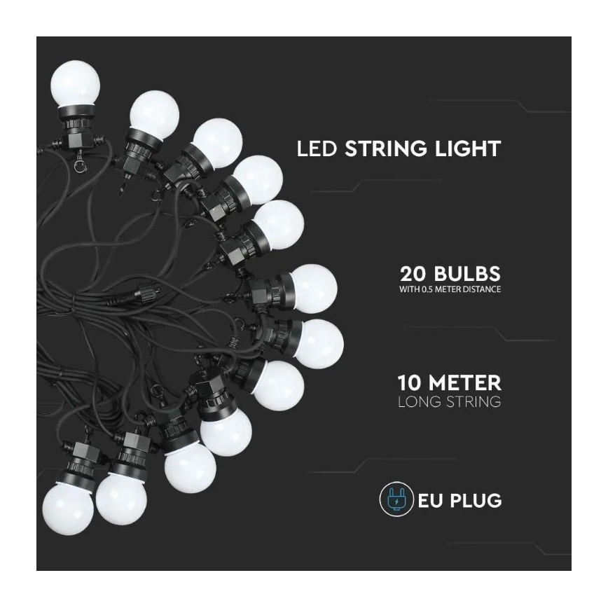 LED Εξωτερική σειρά STRING 10μ 20xLED/0,5W/24/230V 3000K IP44