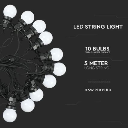 LED Εξωτερική σειρά STRING 5μ 10xLED/0,5W/230V IP44 3000K