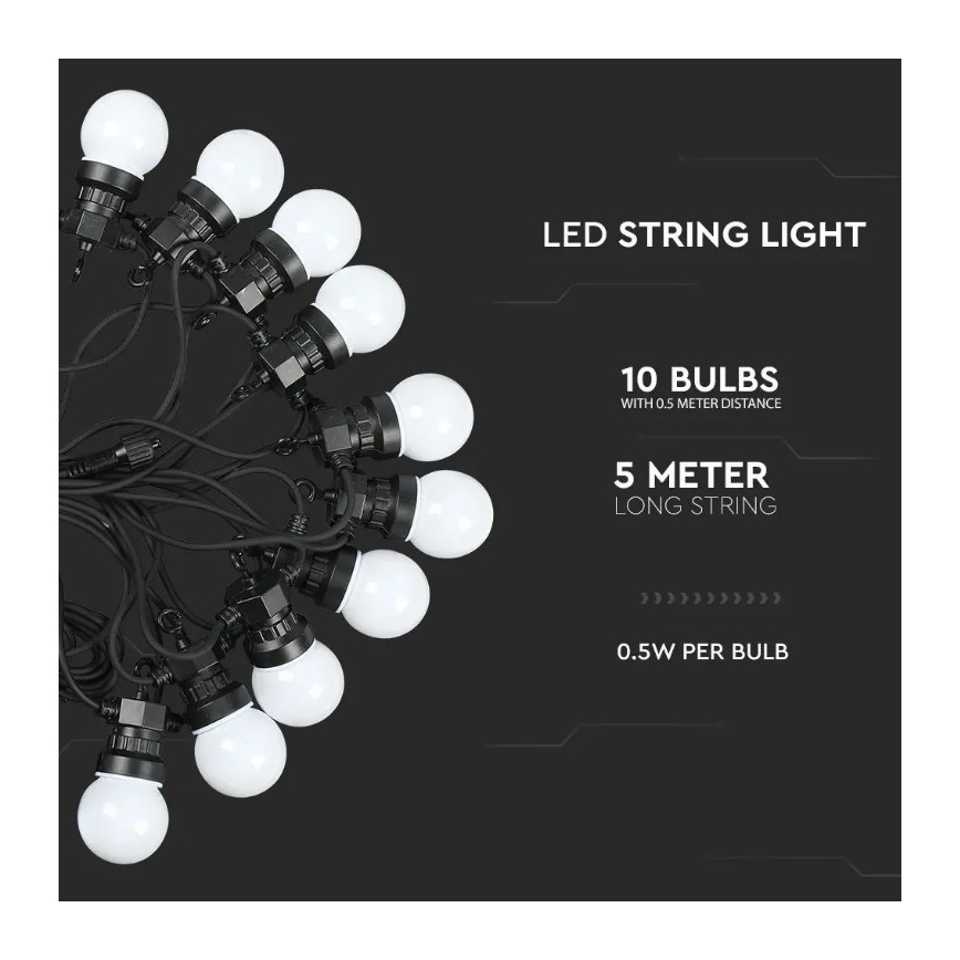 LED Εξωτερική σειρά STRING 5μ 10xLED/0,5W/230V IP44 3000K