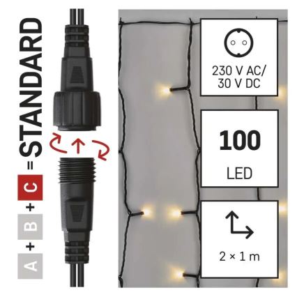 LED Εξωτερική  γιρλάντα 100xLED/1x2m IP44 ζεστό λευκό