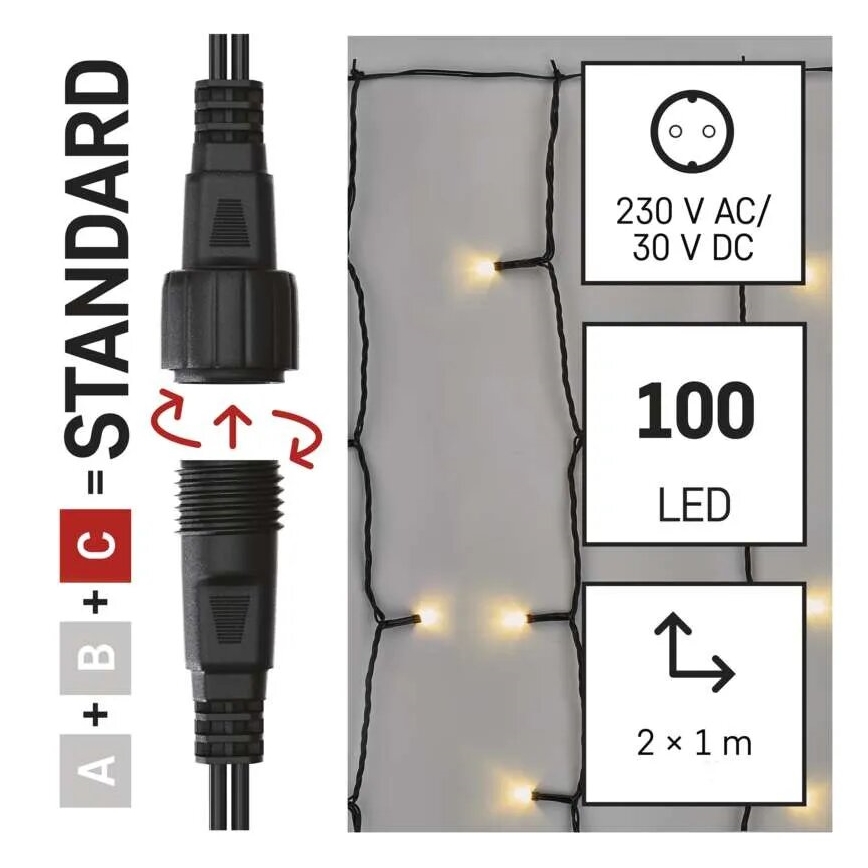 LED Εξωτερική  γιρλάντα 100xLED/1x2m IP44 ζεστό λευκό