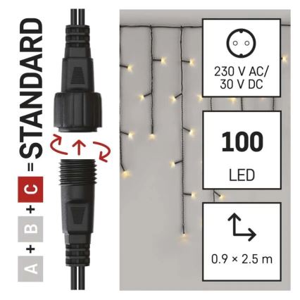 LED Εξωτερική  γιρλάντα 100xLED/2,5x0,9m IP44 θερμό λευκό